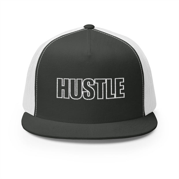 Hustle 5 Panel Trucker Cap - Motivational Embroidered Hat for Entrepreneurs