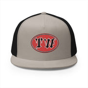 Stylish Black 5 Panel Trucker Cap with Bold Red Embroidery