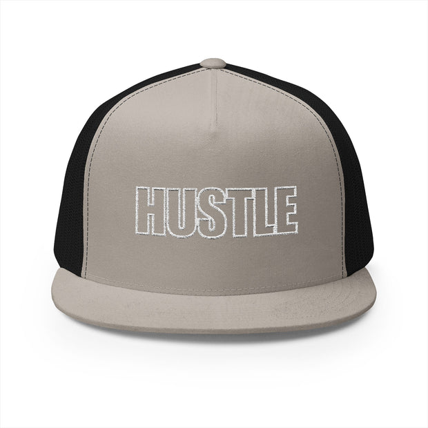 Hustle 5 Panel Trucker Cap - Motivational Embroidered Hat for Entrepreneurs