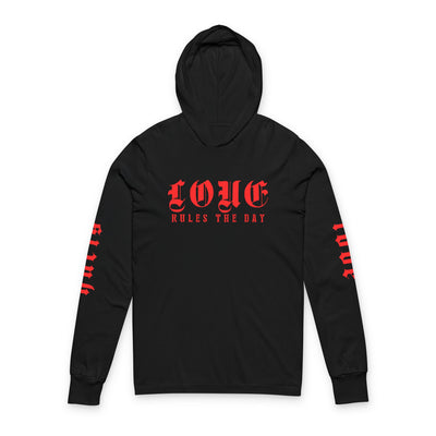Love Rules Unisex Hooded Long Sleeve Tee - Bold Graphic Tee for Everyday Wear