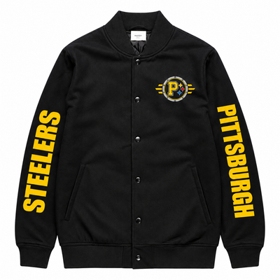Classic Felt Bomber Jacket with Small Embroidered Crest
