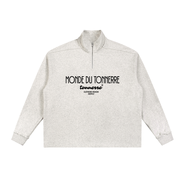 MondeDuTonnerre,QuarterZipSweatshirt,OversizedStreetwear,450GSM,LuxuryStreetwear,UnisexFashion,HeavyweightFleece,StreetwearBrand