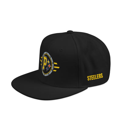 Snapback Hat - Embroidered Steelers Logo & 'Steelers' Side Text
