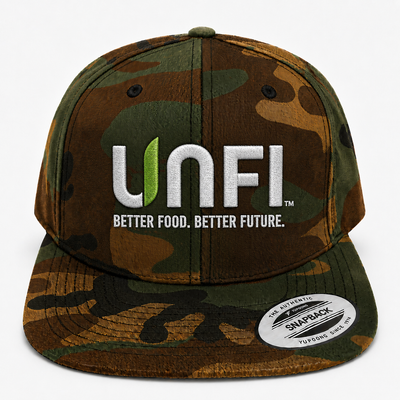 Camo Flat Bill Snapback Hat — UNFI "Better Food, Better Future" Logo