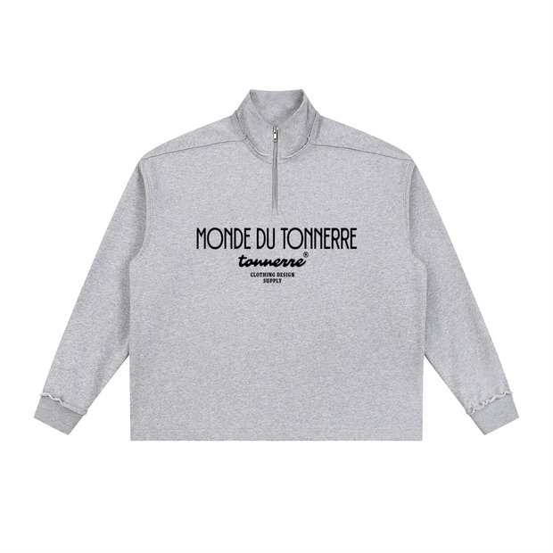MondeDuTonnerre,QuarterZipSweatshirt,OversizedStreetwear,450GSM,LuxuryStreetwear,UnisexFashion,HeavyweightFleece,StreetwearBrand