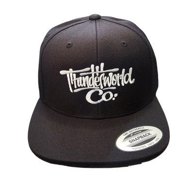 Flat Bill Snapback Hat — Vintage Script "Thunderworld Co." Embroidered Cap